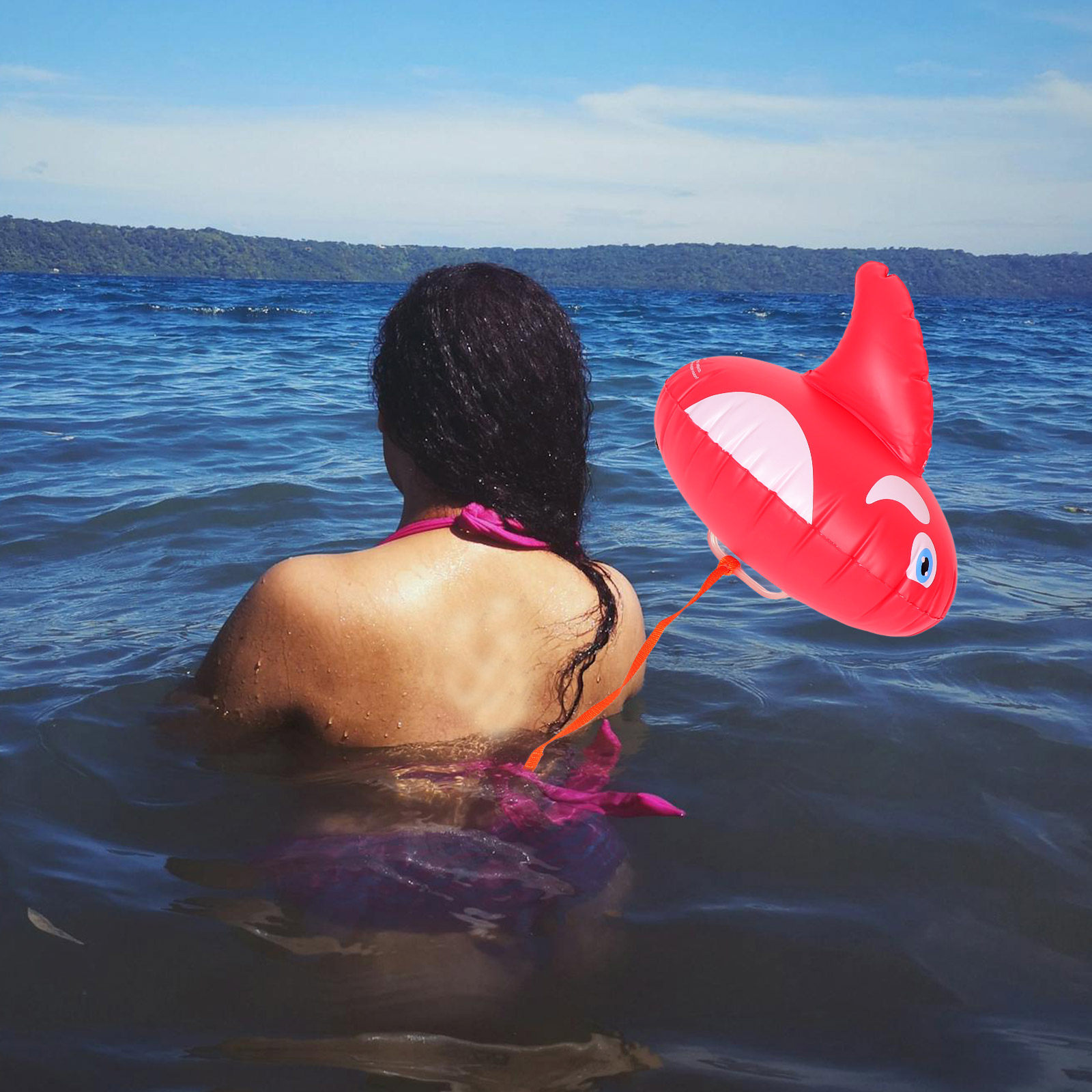 Swim Buoy Open Water - ทุ่นว่ายน้ำแบบพองลม สายรัดเอวปรับได้ ทุ่นช่วยชีวิต อุปกรณ์ฝึกว่ายน้ำ ทุ่นลอยน้ำแบบพกพาสำหรับน้ำเปิด